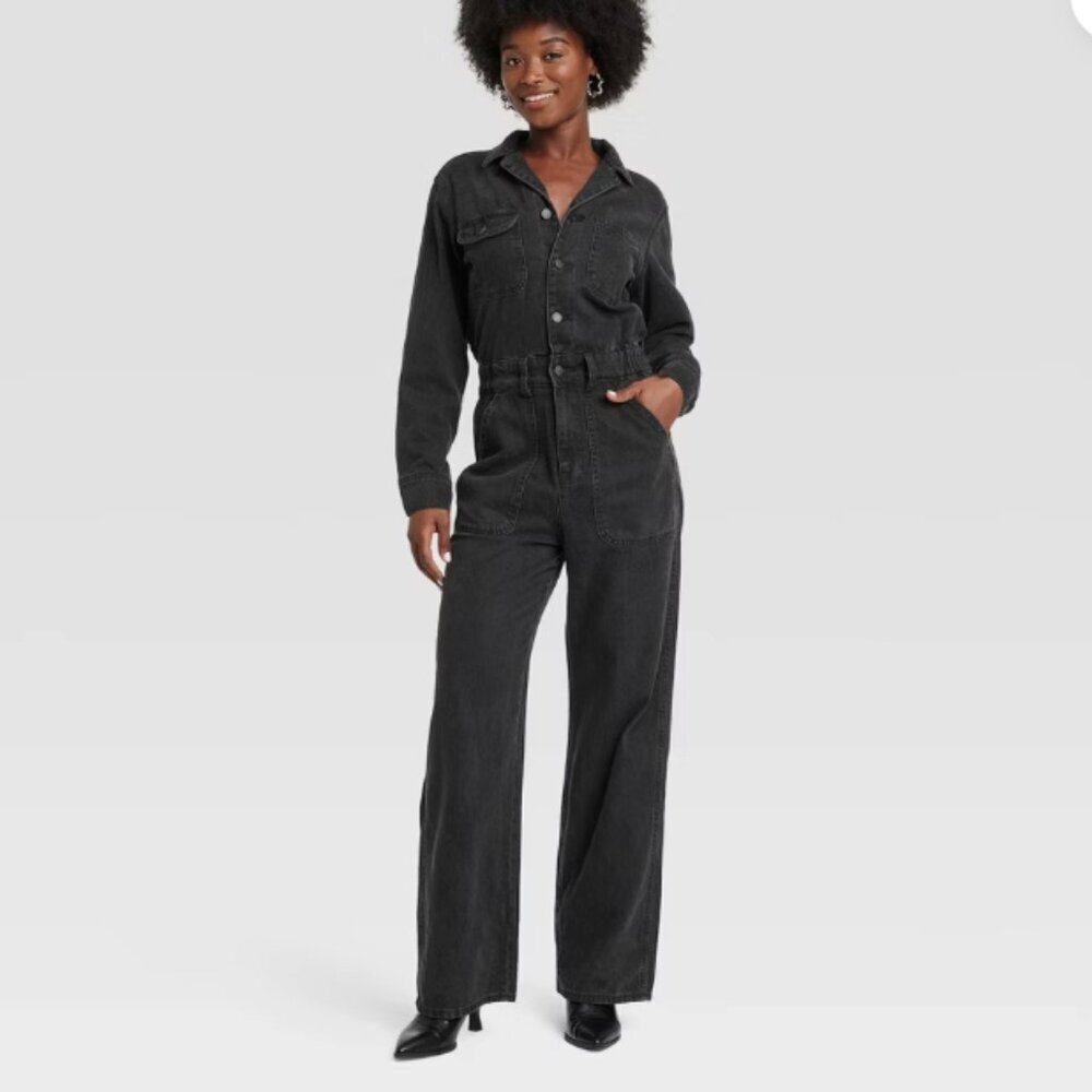 NEW Women's 6 Long Sleeve Utility Baggy Denim Jumpsuit - Universal Thread k1023